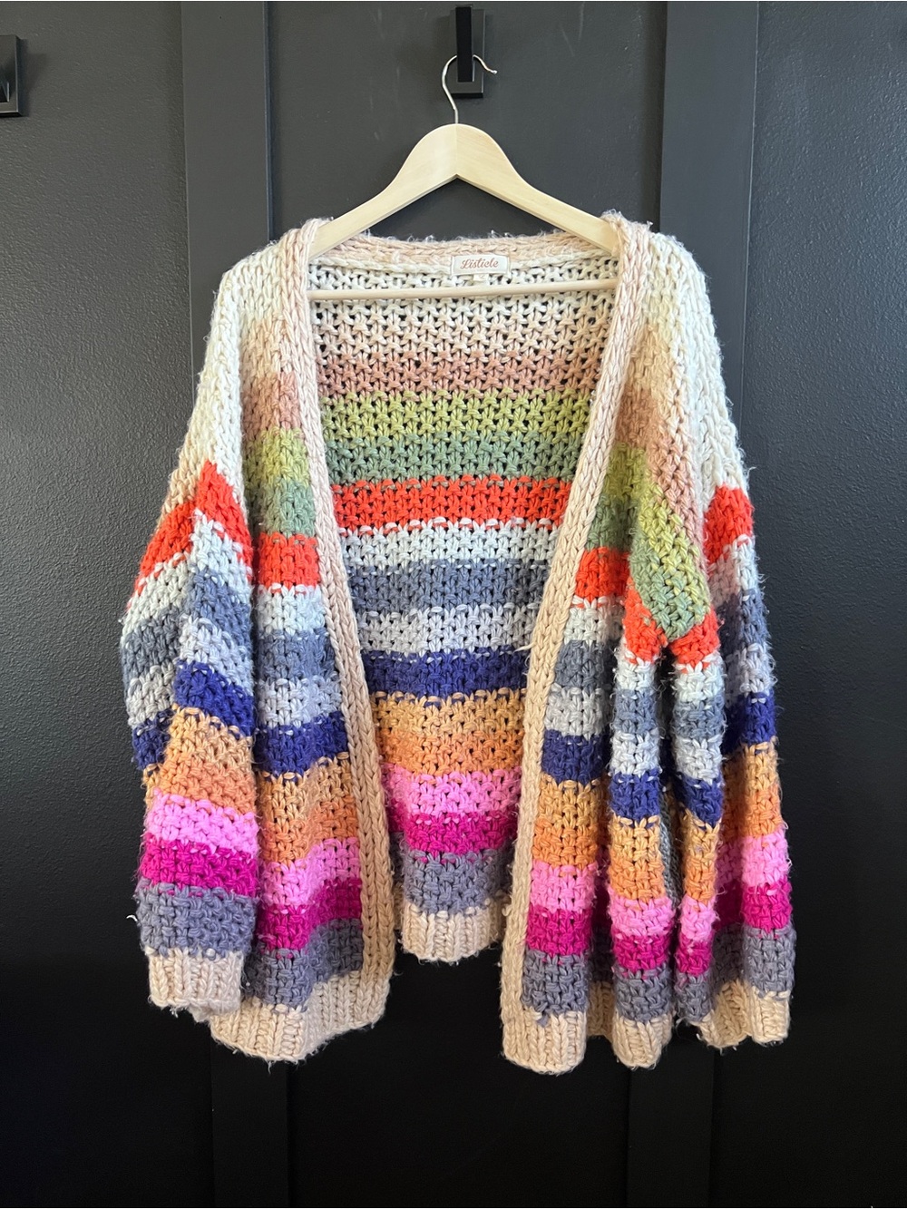 Chunky Multicolor Stripe Open Cardigan Sweater - Women